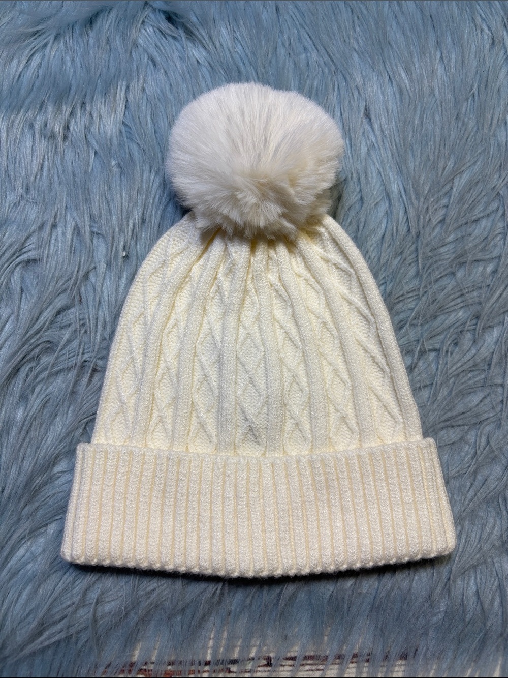 Vince Camuto Cream Pom Cable Knit Beanie Hat